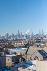 Drone view from Jamaica Queens overlooking Manhattan and Queens skyline