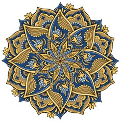 Blue and Gold Floral Mandala Ornament Clipart