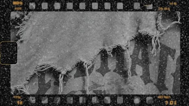 Distressed fabric reveals cryptic gothic text