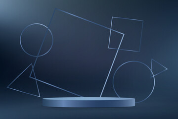 Dark Blue background vector 3d with podium Space for selling products on the website. Abstract wallpaper design with copy space to display your products. Vector illustration.