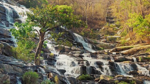 Thailand waterfall Mae Ya waterfall 280 meters tall waterfall, one of the most beautiful waterfalls Thailand 4K