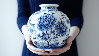 Blue and White Porcelain Vase with Floral Design