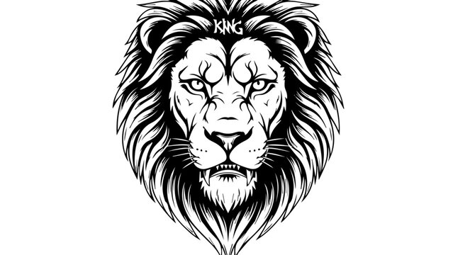 A powerful black and white tribal tattoo design of a wild lion head vector illustration featuring a fierce feline mascot face for an animal wildlife nature logo or predatory safari art silhouette