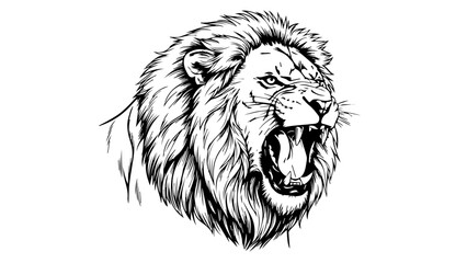 Angry black tribal lion head vector illustration featuring a wild predator with a fierce mane and feline face designed as a majestic animal tattoo sketch