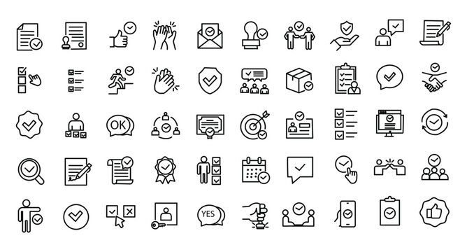 Approval icon set. Editable line icons. Vector illustration.
