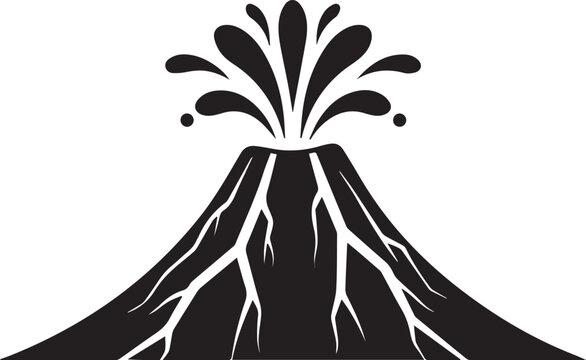 Volcano eruption icon silhouette vector black on a white background