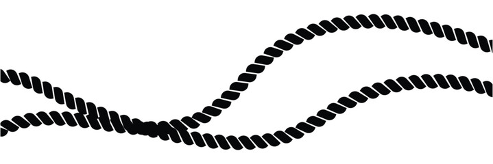 Wavy rope curve set. Repeating hemp cord stripes collection. Seamless black and white plait pattern. Vector marine twine design elements for banner, poster, frame, border in eps 10.