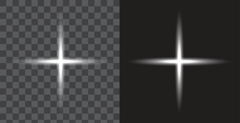 Simple White Cross Light Flare, Star Sparkle Effect for Overlay on Transparent Background