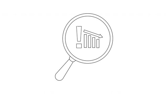 Outline of a magnifying glass over a graph with a downward arrow and an exclamation point