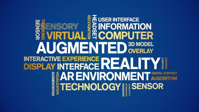 Augmented Reality animated word cloud-text design animation tag kinetic typography seamless loop.