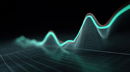 Abstract digital waveforms representing fluctuations in data and sound, with smooth curves and glowing lines in a dark background creating a modern aesthetic.