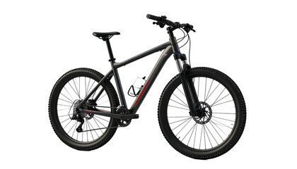 Fototapeta premium Sleek, matte black mountain bicycle with red accents, front view