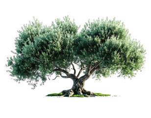Majestic olive tree stands tall with a dense, leafy crown against a black backdrop