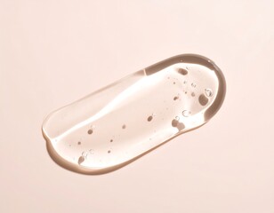 Clear gel swatch with suspended bubbles on a beige background, casting soft shadows