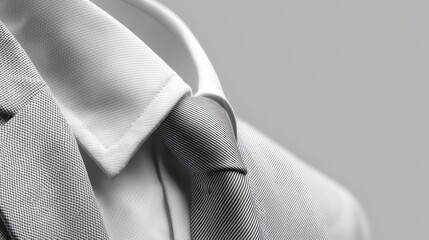 Elegant gray suit with white shirt and striped tie against a neutral background highlighting fashion and sophistication for business or formal events