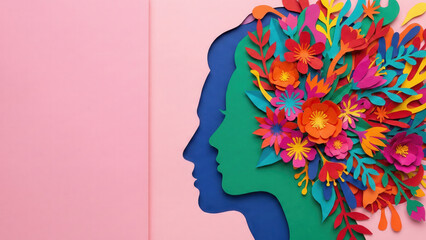 Couple silhouette papercut art profile head flower hair colorful bloom fantasy vibrant design love romance