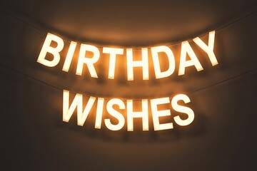 Warm birthday wishes light installation on dark background