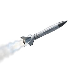 Futuristic Missile Design with Sleek Metallic Body and 3D Render Style