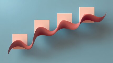 Abstract representation of growth with pink wave and square blocks against a blue background for artistic and business themes