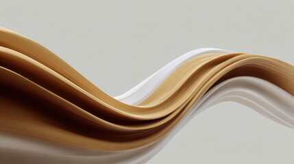 Obraz premium Abstract flowing waves in soft earth tones and gentle whites creating a dynamic and harmonious composition on a minimalistic background