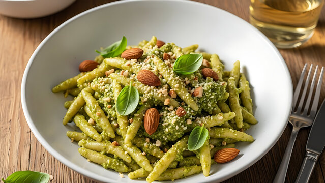 Authentic Italian Busiate Pasta with Fresh Almond Basil Pesto