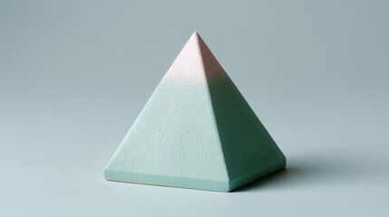 Fototapeta premium Triangular Pyramid Shape in Light Pastel Color Displaying Modern Abstract Art Aesthetic on Soft Gray Background for Creative Projects and Designs