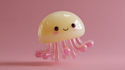Naklejka premium Adorable 3D Rendered Jellyfish with Pink Tentacles