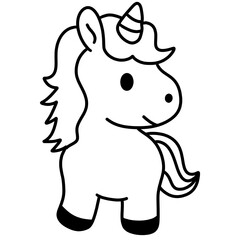Fototapeta premium Friendly Standing Unicorn Line Art Illustration for Children’s Coloring and Fantasy Themes
