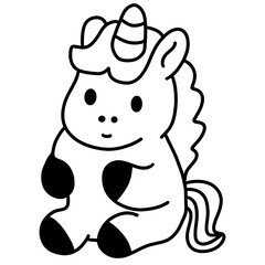 Obraz premium Adorable Sitting Unicorn Line Art Illustration for Kids Coloring and Fantasy Projects