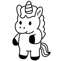 Cute Standing Unicorn Line Art Character for Kids Coloring and Fantasy Designs
