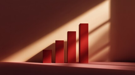 Abstract representation of growth with red bars ascending under soft light against a minimalistic background highlighting business success and progress
