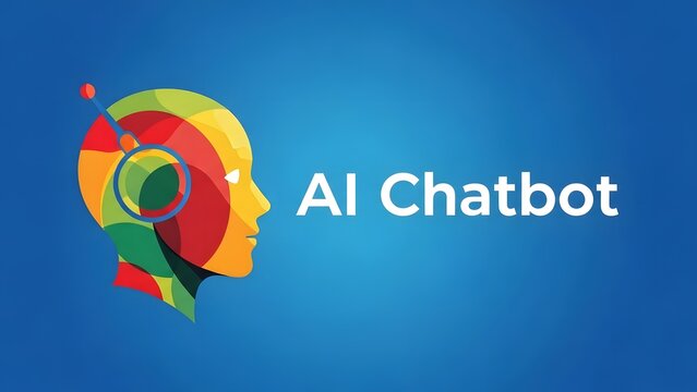AI Chatbot text with colorful abstract head - Powered by Adobe