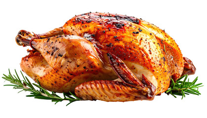 Juicy, roasted poultry with crispy skin, garnished with fresh green herbs