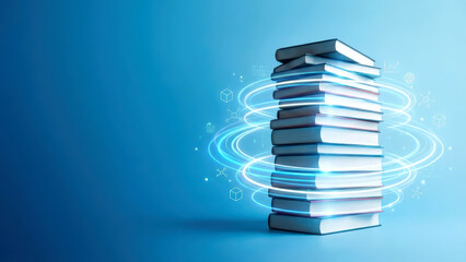 Digital Knowledge and Future Education Concept with Books and Data Flow