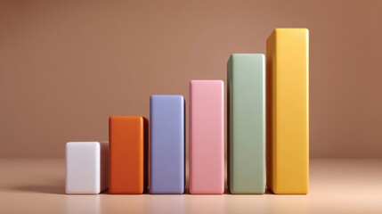 Colorful geometric blocks arranged in ascending order depicting growth and progress in a modern and minimalistic style, ideal for business concepts