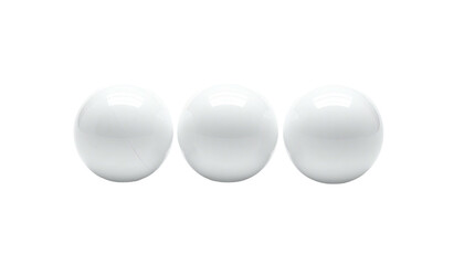 Three white spheres arranged horizontally against a stark black backdrop