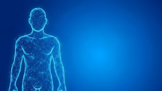 Futuristic human silhouette made of light points - Powered by Adobe