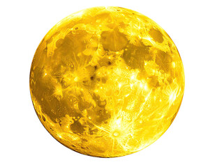 A bright, glowing golden sphere with crater-like surface, set on black