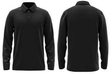 Polo shirt long sleeve with cuff and rib collar, men’s style, 2-button placket. High-quality apparel design.