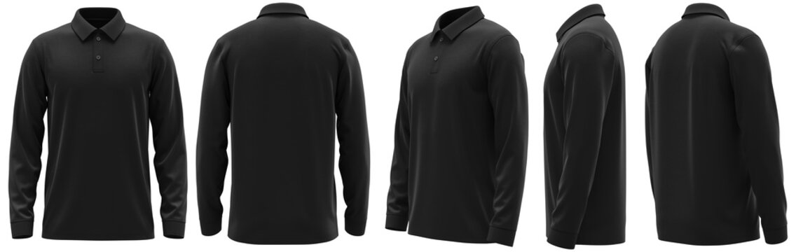 Polo shirt long sleeve with cuff and rib collar, men&rsquo;s style, 2-button placket. High-quality apparel design.
