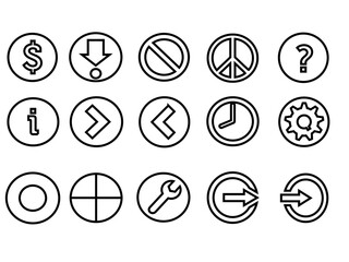 Minimal Black and White Vector Icon Set in Circular Outline Style