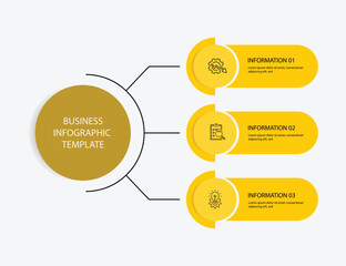 Business infographic template vector element with 3 step columns on circle and yellow colors. Vector diagram for presentation, workflow layout and web graphic information 
