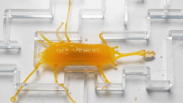 A yellow insect on a complex circuit board viewed from directly above