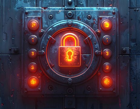 Metallic, secure panel with illuminated lock and control buttons - Powered by Adobe