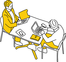 ミーティングを行う男性二人のイラスト