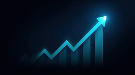 Trendy upward graph with glowing blue arrow and bars, representing growth and success, ideal for finance, business, and marketing concepts in digital art
