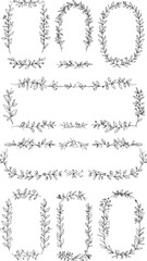 Obraz premium Botanical frames and dividers set in black and white, leaves and berries create delicate borders