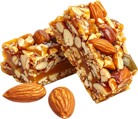Nut and honey energy bar isolated on white