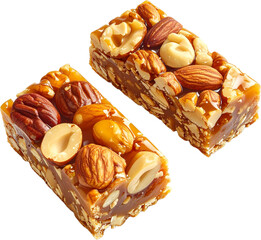 Nut and honey energy bar isolated on white