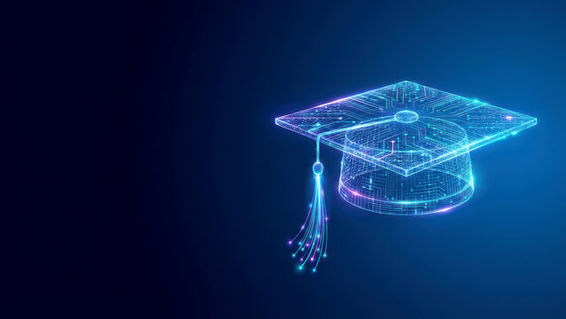Futuristic Digital Graduation Cap with Glowing Circuitry - Powered by Adobe